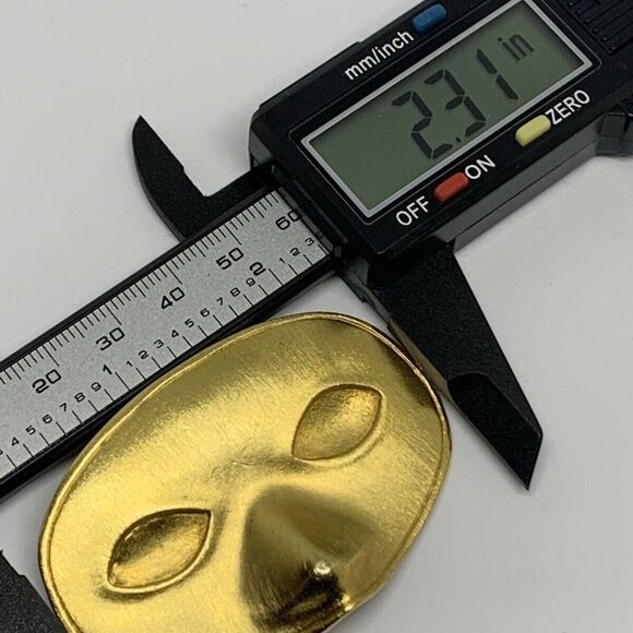 Vintage Mardi Gras Mask Brooch Pin Gold in Color - Picture 3 of 8